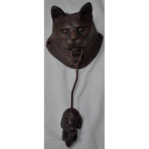 153 - 3 DOOR KNOCKERS - CAT WITH MOUSE, WOODPECKER AND BAT