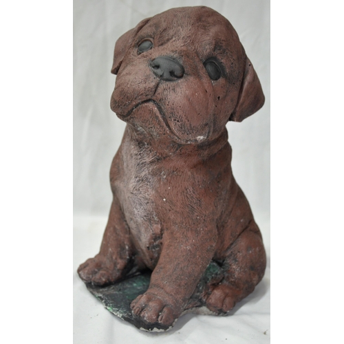 171 - 3 GARDEN ORNAMENTS - PAINTED ROTTWELIER PUPPY, FOX AND OWL