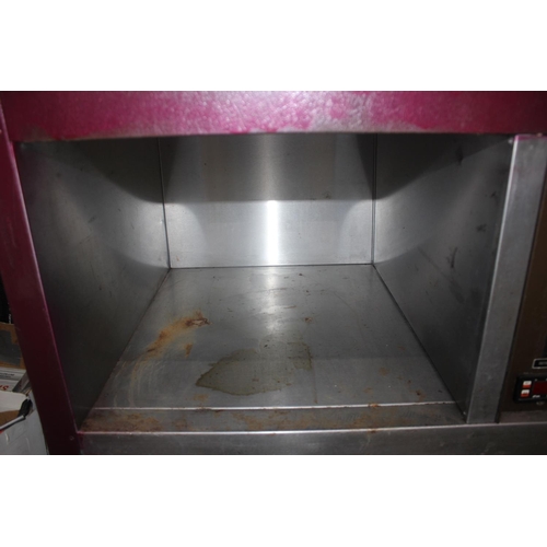 204 - MOFFAT STAINLESS STEEL HEATED CUPBOARD WITH GANTRY LIGHTS - INCORRECT POTS & POTS MISSING (L120,... 