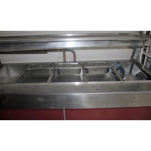 207 - MOFFAT STAINLESS STEEL BAIN MARIE WITH CUPBOARD BASE (WITH 3 POTS OTHER POTS MISSING) (L190, W80cm) ... 