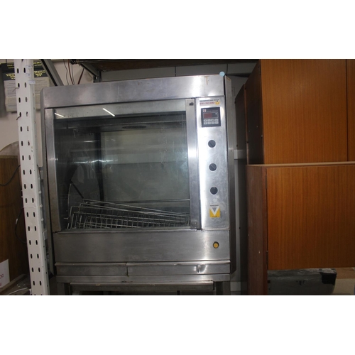 218 - VANGUARD OVENS STAINLESS STEEL ROTISSERIE ON STAND - HANDLE NEEDS RE-ATTACHING (3 PHASE)