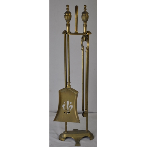 221 - BRASS COAL SCUTTLE WITH SHOVEL AND BRASS FIRE COMPANION SET