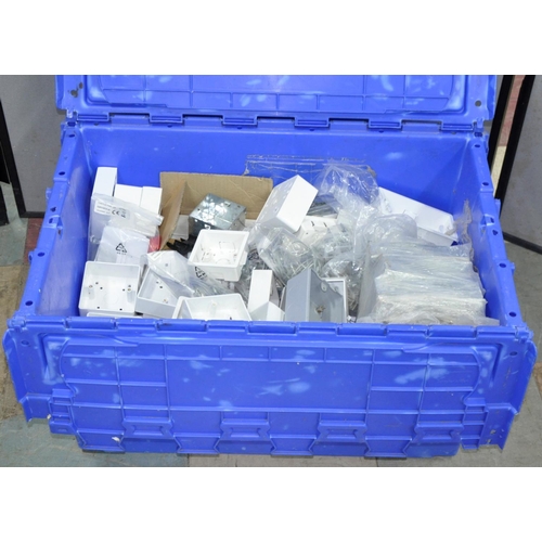 304 - LARGE CRATE & 3 TRAYS ELECTRIC SOCKETS & BACK BOXES