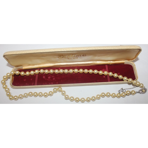 346 - DOUBLE ROW OF PEARLS (CLASP MARKED 925) & SINGLE STRAND OF PEARLS IN BENTIMA STAR BOX