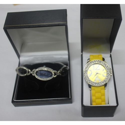 384 - 2 LADIES WATCHES: MARCEL DRUCKER STONE SET OVAL FACE WATCH IN BOX & NEW BOXED YELLOW 'GOSSIP' ST... 