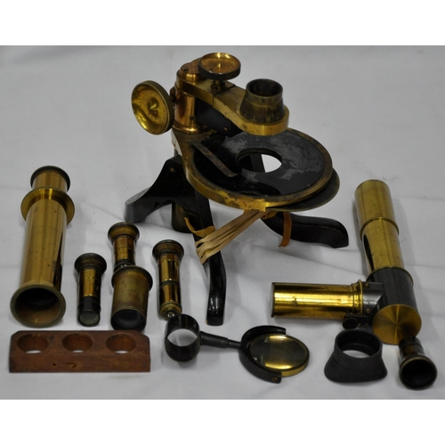 88 - WITHDRAWN - HENRY CROUCH MEDICAL STUDENT BRASS MICROSCOPE IN WOODEN BOX