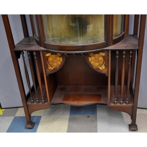 91 - ART NOUVEAU INLAID DISPLAY CABINET WITH BOW FRONT AND CURVED GLASS DOOR