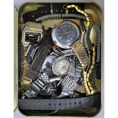 100 - 5 TINS OF WATCH PARTS AND LIGHTERS