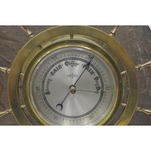 107 - WHEEL BAROMETER AND ALEX & CLARKE COMPANY LIMITED INLAID CLOCK