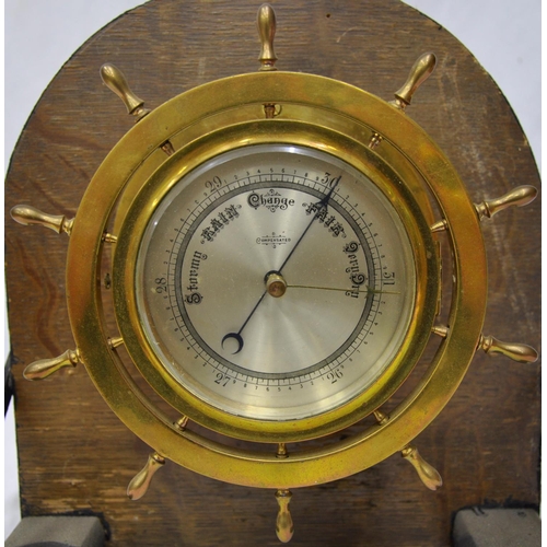 107 - WHEEL BAROMETER AND ALEX & CLARKE COMPANY LIMITED INLAID CLOCK