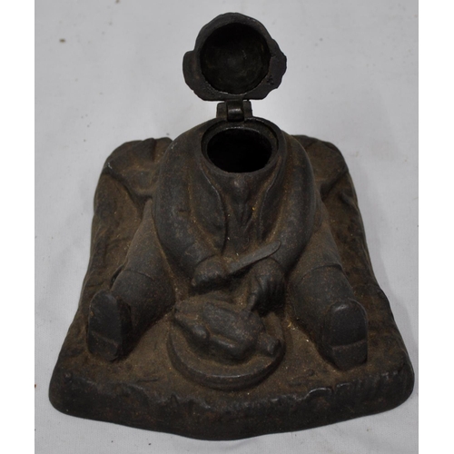 191 - NOVELTY INKWELL, METAL WALLMASK OF DOG