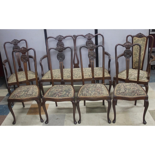 208 - EDWARDIAN 7 PIECE MAHOGANY PARLOUR SUITE - SOFA, 2 ARMCHAIRS AND 4 DINING CHAIRS