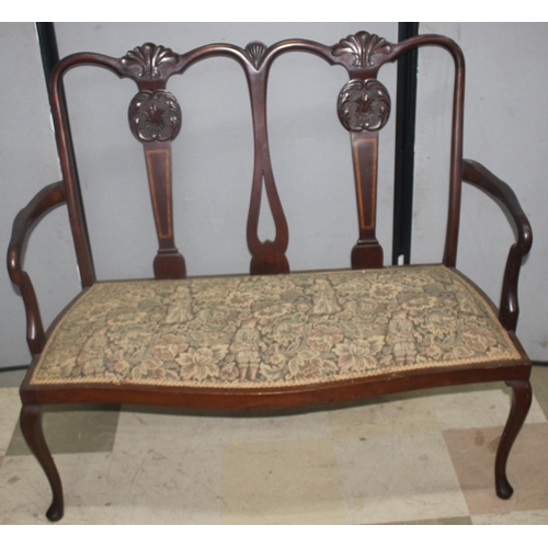 208 - EDWARDIAN 7 PIECE MAHOGANY PARLOUR SUITE - SOFA, 2 ARMCHAIRS AND 4 DINING CHAIRS