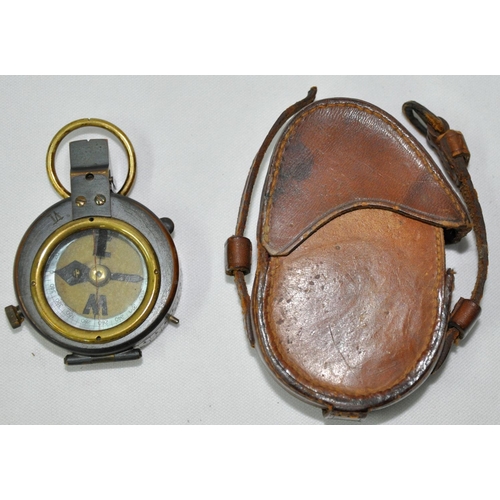 237 - WITHDRAWN - MISCELLANEOUS ITEMS: LEATHER CASE, COMPASS IN LEATHER CASE, BRASS KEY, DEVILBISS 15 ATOM... 