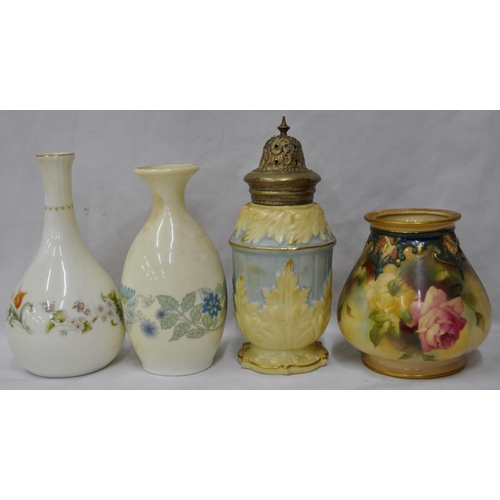 247 - MISCELLANEOUS CHINA: TOBY JUGS, WALL PLAQUES, PAIR CANDLESTICKS, VASES