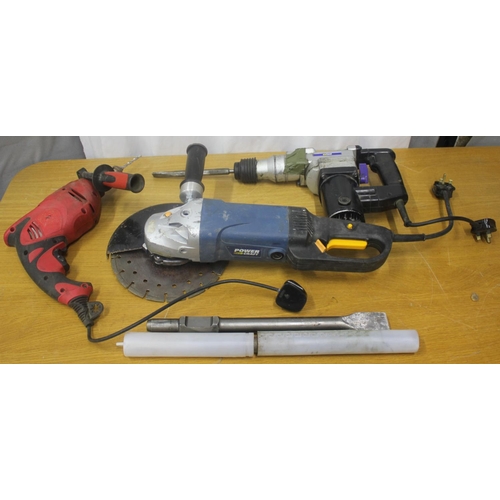 315 - POWERCRAFT ANGLE GRINDER, NUTOOL BREAKER & HAMMER DRILL - ALL WORKING.  SHORT ELECTRIC CABLES... 