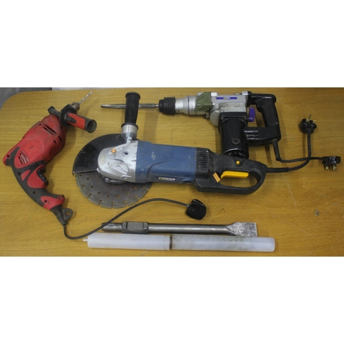 315 - POWERCRAFT ANGLE GRINDER, NUTOOL BREAKER & HAMMER DRILL - ALL WORKING.  SHORT ELECTRIC CABLES... 