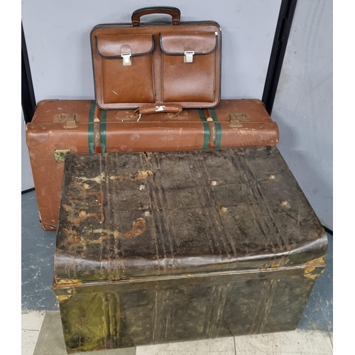 9 - TIN TRUNK, SUITCASE AND BRIEFCASE