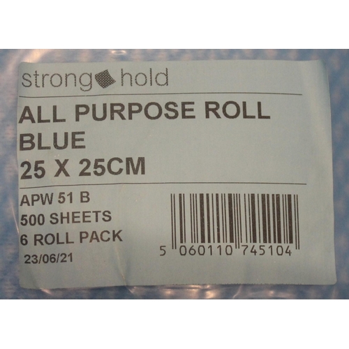 13 - 2 PACKS (6 ROLLS PER PACK) STRONGHOLD AU PURPOSE BLUE ROLL (25x25cm 500 SHEETS PER ROLL)