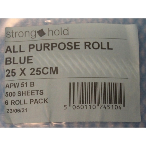 14 - 2 PACKS (6 ROLLS PER PACK) STRONGHOLD AU PURPOSE BLUE ROLL (25x25cm 500 SHEETS PER ROLL)