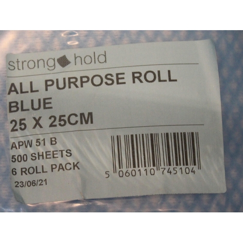 15 - 2 PACKS (6 ROLLS PER PACK) STRONGHOLD AU PURPOSE BLUE ROLL (25x25cm 500 SHEETS PER ROLL)