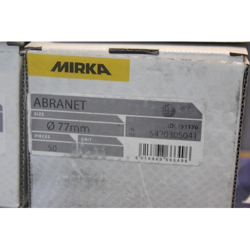 42 - 14 BOXES (50 PER BOX) MIRKA ABRANET 77mm SANDING DISCS (12 x P180, 2 x P20)