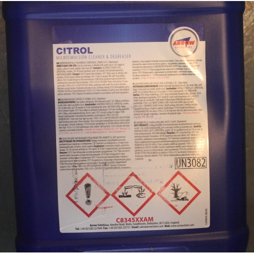 52 - 5 x 5 LITRES ARROW CITROL MICROEMULSION CLEANER AND DEGREASER