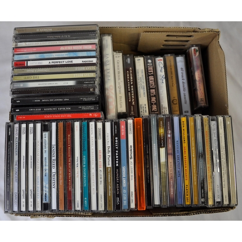 56 - 3 BOXES OF CDS AND CASSETTES PLUS 2 VINYL SINGLES