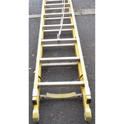 65 - T. B. DAVIES FIBREGLASS DOUBLE EXTENSION LADDER