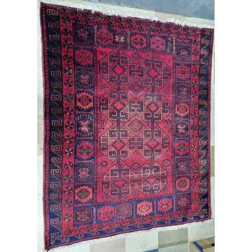 75 - RED PATTERNED RUG. 6FT X 4'9