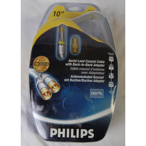 80 - 38 x PHILLIPS 10m ARIAL LEAD COAXIAL CABLE WITH BACK TO BACK ADAPTER