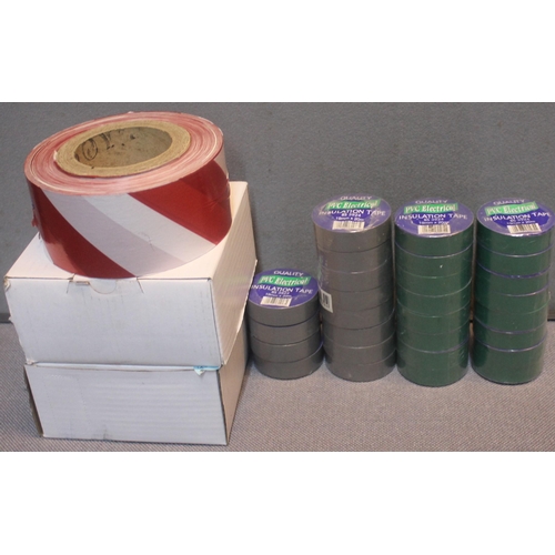 83 - 28 ROLLS PVC ELECTRICAL INSULATION TAPE -19mm x 20m (16 GREEN, 12 GREY) AND 3 ROLLS RED AND WHITE HA... 