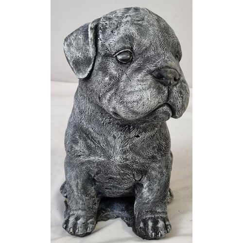 151 - 3 GARDEN ORNAMENTS - 1 ROTTWELIER PUPPY, 2 WELCOME FRENCHIES (DIFFERENT SIZES). PUPPY 12