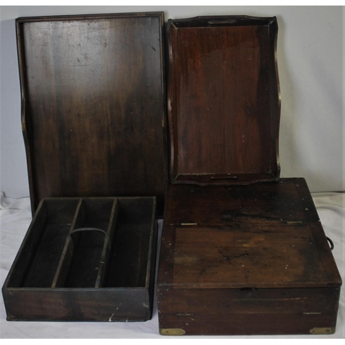 93 - HINGED TOP STORAGE BOX & 3 VARIOUS TRAYS