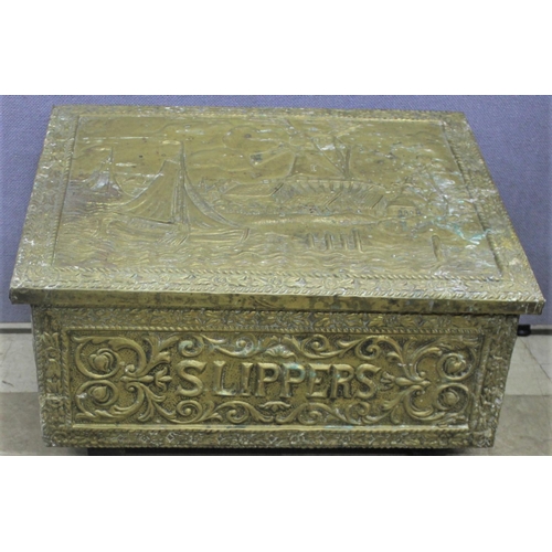 86 - BRASS STORAGE CHEST AND BRASS SLIPPER BOX