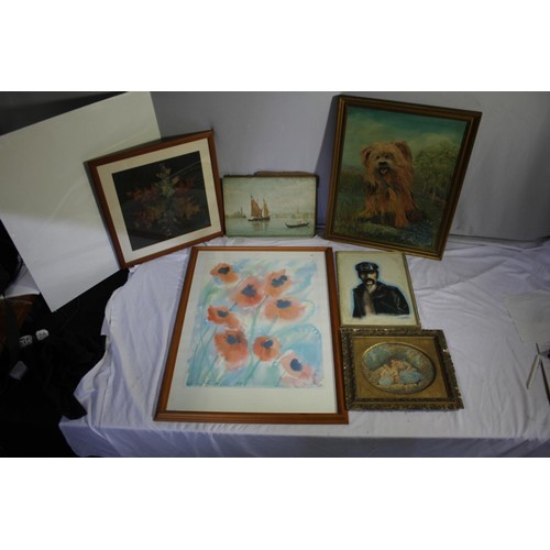 55 - VARIOUS FRAMED AND UNFRAMED PICTURES - PRINTS AND OILS INCLUDING: GILT FRAMED OIL PAINTING OF VILLAG... 