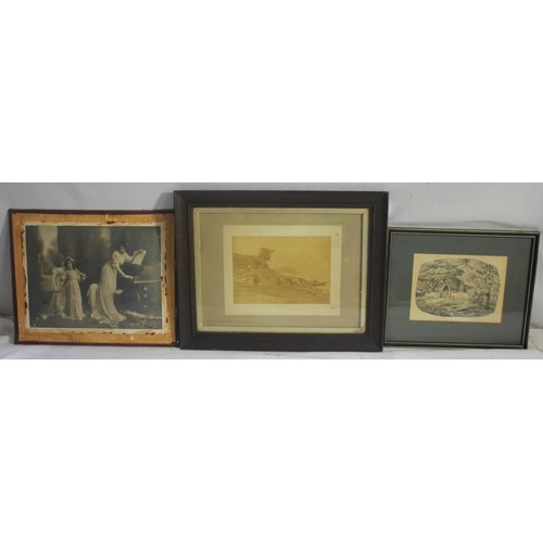 55 - VARIOUS FRAMED AND UNFRAMED PICTURES - PRINTS AND OILS INCLUDING: GILT FRAMED OIL PAINTING OF VILLAG... 