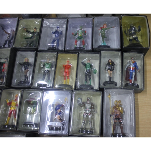 36 - 2 DC COMICS WITH FIGURES AND BOX OF DC CHARACTER FIGURES