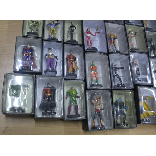 36 - 2 DC COMICS WITH FIGURES AND BOX OF DC CHARACTER FIGURES