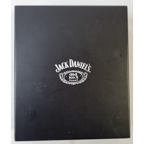 47 - BOX OF NEW 'JACK DANIELS' ITEMS INCLUDING HIP FLASK SET, WALLET AND CUFFLINKS