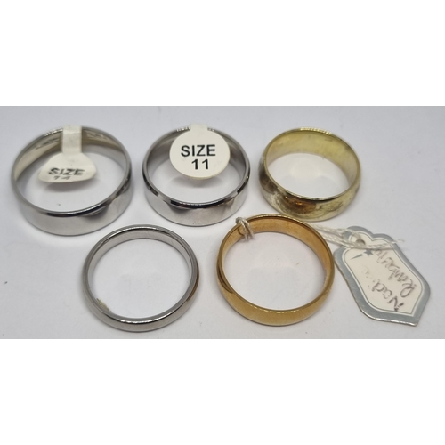 106 - 9 SPIKES STAINLESS STEEL BANDS - (ONE SET SINGLE STONE) AND 2 OTHER STAINLESS STEEL RINGS