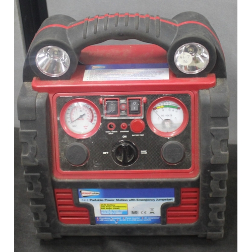 270 - STREETWISE 5 IN 1 PORTABLE POWER STATION WITH EMERGENCY JUMPSTART AND 3 PAIRS OF JUMPLEADS