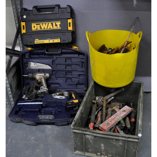 304 - QUANTITY HAND TOOLS, DEWALT DRILL CASE, PRO TOOL SAW - NO CHARGER IN CASE