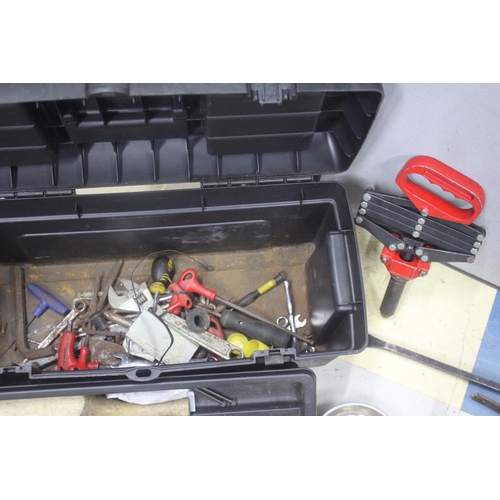 305 - ZAG TOOL BOX (CLIP MISSING) AND BOX OF VARIOUS TOOLS