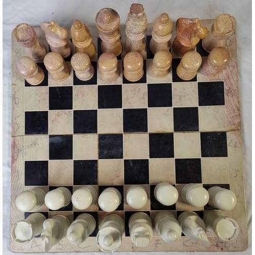 10 - 2 CHESS SETS ON BOARDS (1 BOARD REPAIRED)