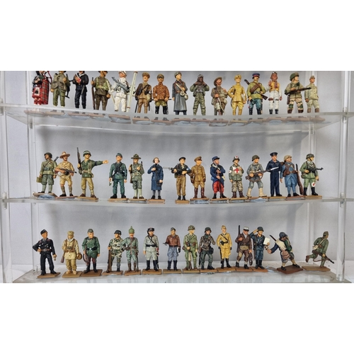 23 - COLLECTION OF LEAD SOLDIERS & 5 SHELF PLASTIC DISPLAY STAND