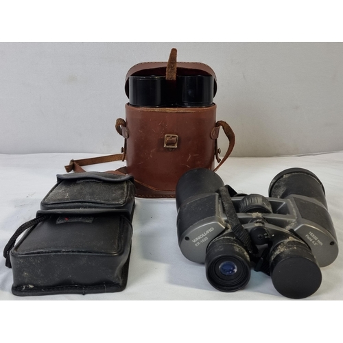 40 - 4 PAIR OF BINOCULARS: VANGUARD (KR-1650), 16x50MM (NO CASE), FRENCH PAIR & 2 PAIR SUNGAR 18x21