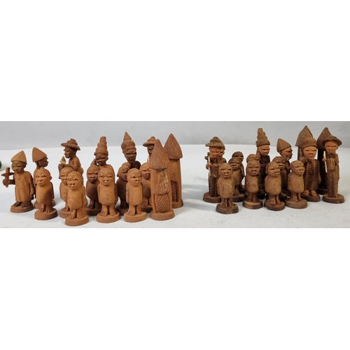 59 - 2 CHESS SETS: WEST EUROPE IMITATION MEDIEVAL RESIN & NIGERIAN ACACIA THORN