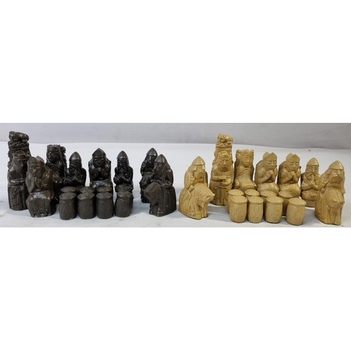 59 - 2 CHESS SETS: WEST EUROPE IMITATION MEDIEVAL RESIN & NIGERIAN ACACIA THORN