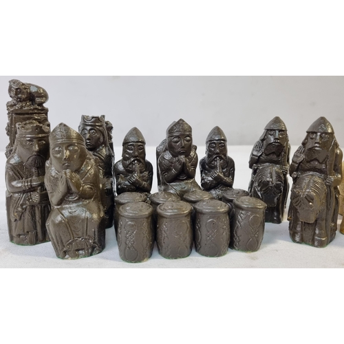 59 - 2 CHESS SETS: WEST EUROPE IMITATION MEDIEVAL RESIN & NIGERIAN ACACIA THORN